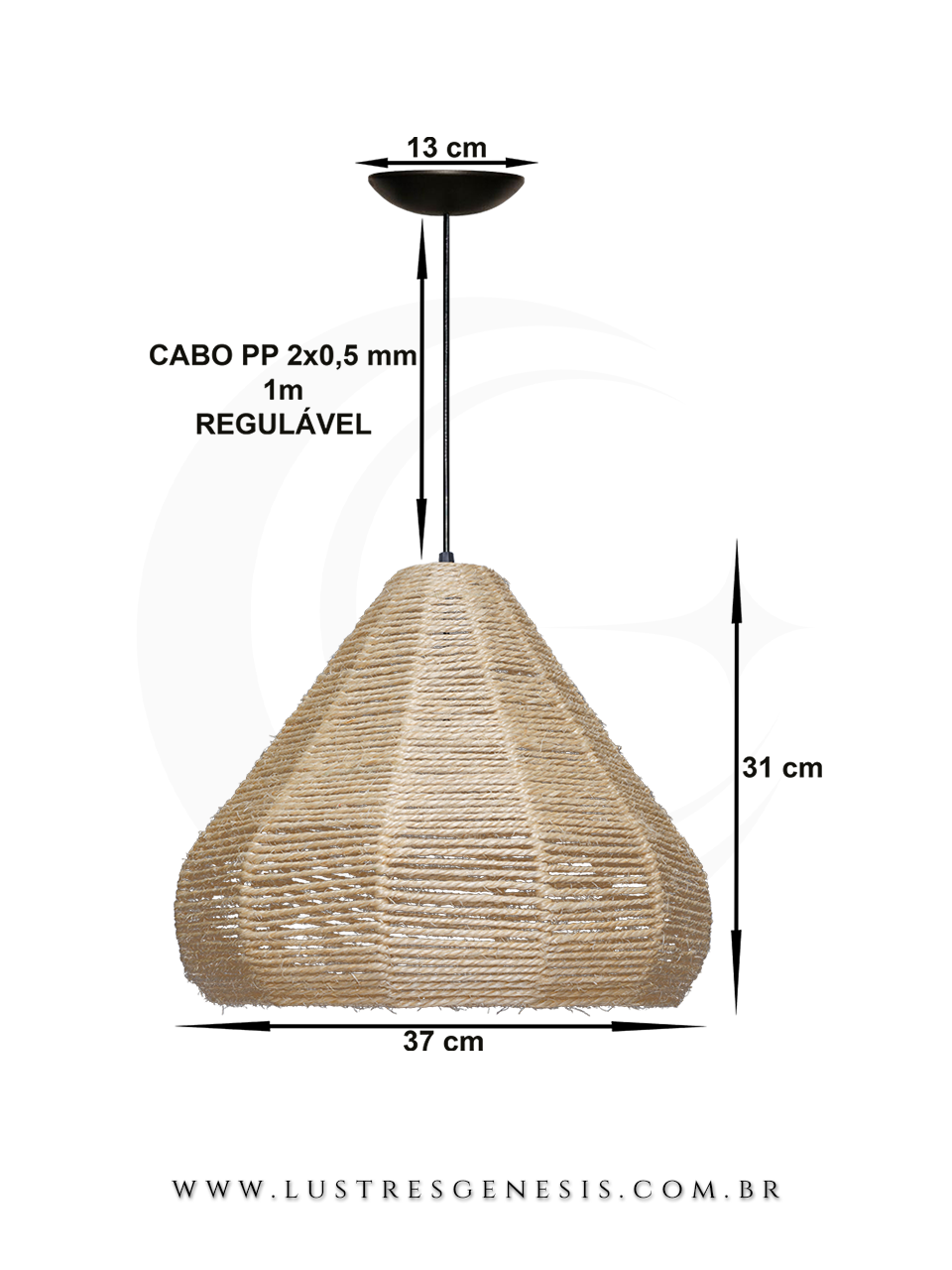 Lumin&aacute;ria Pendente Palha Macuco Bege Natural Modelo Rustico 37cm para Sala de Jantar Sala de Estar Quarto Living